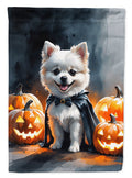 White Pomeranian Puppy Halloween House Flag-0