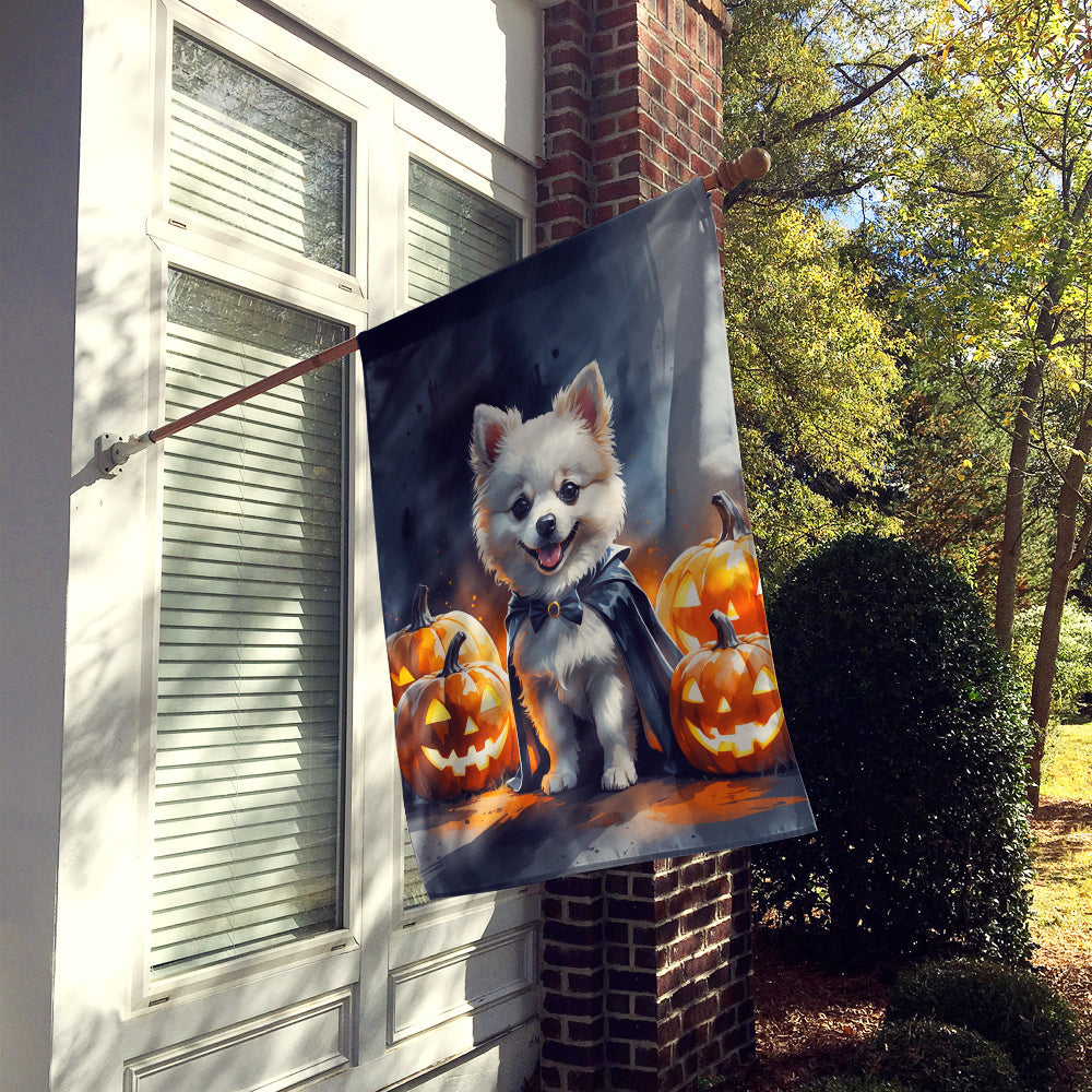 White Pomeranian Puppy Halloween House Flag-1