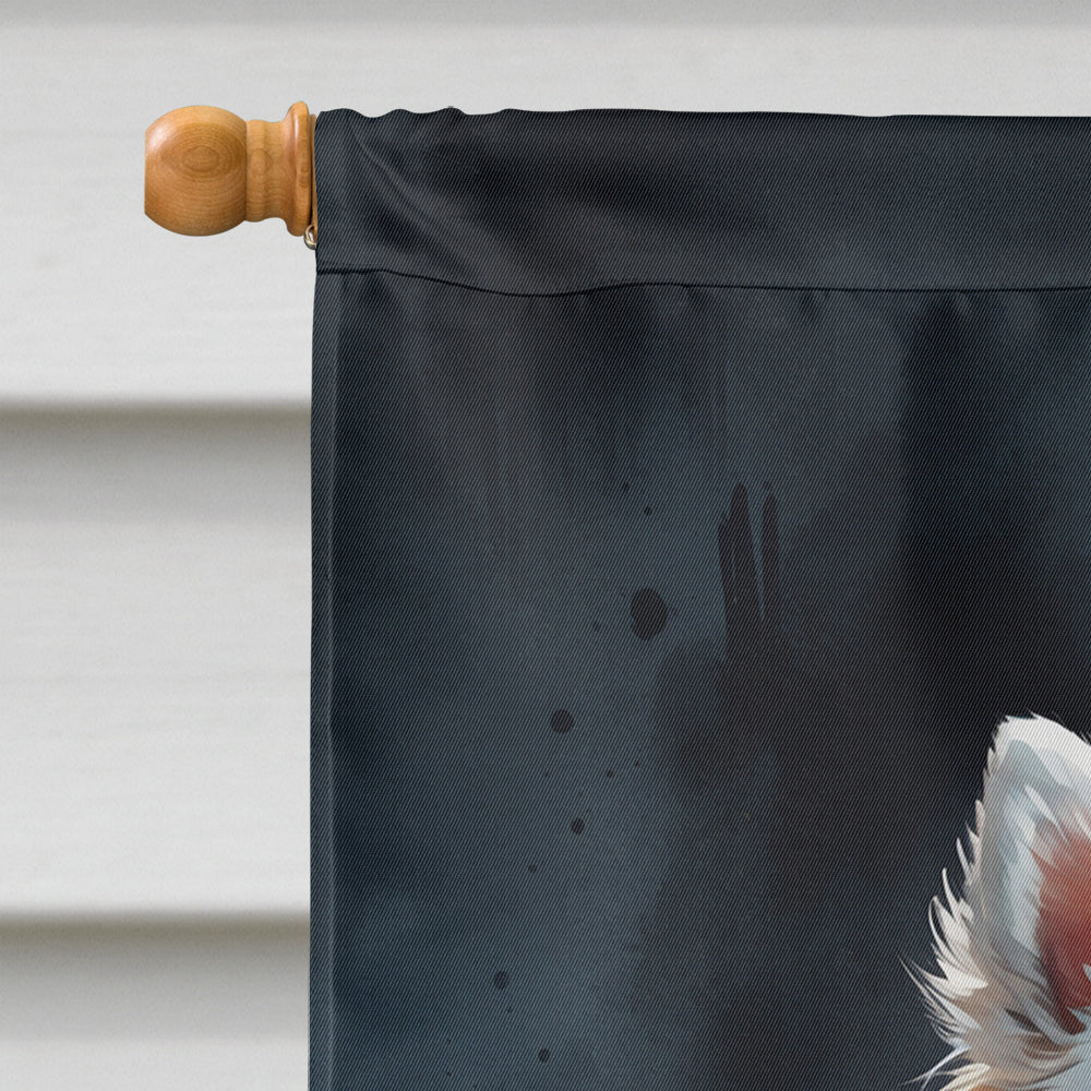 White Pomeranian Puppy Halloween House Flag-2