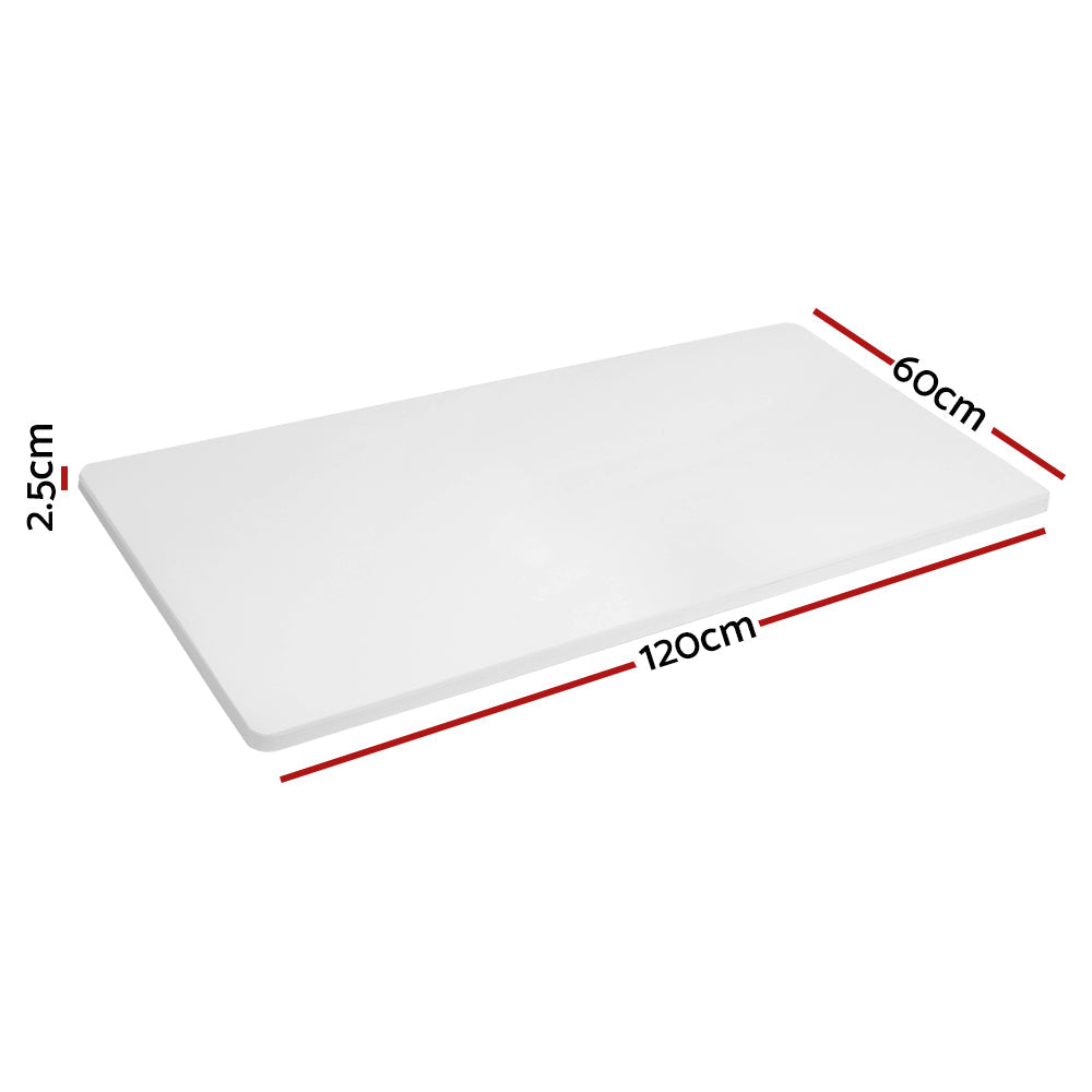 White standing desk top 120cm showing smooth rounded edges and matt anti-scratch surface finish — view 2