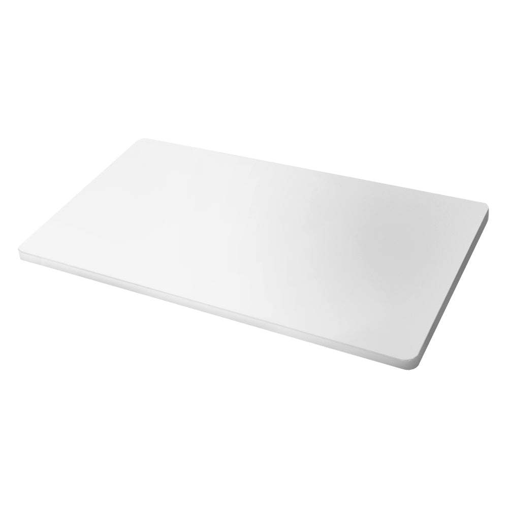 White standing desk top 120cm showing smooth rounded edges and matt anti-scratch surface finish