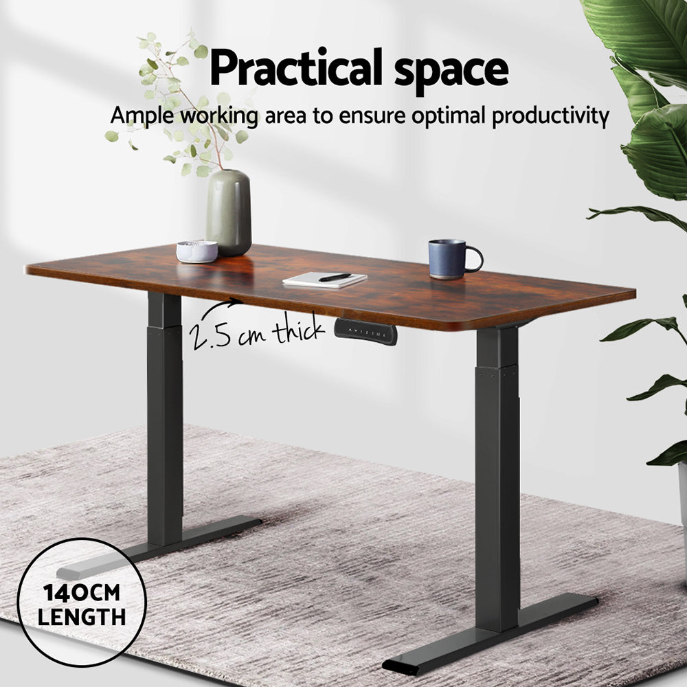 Rustic brown Artiss standing desk top with smooth rounded edges and anti-scratch wood grain finish — view 4