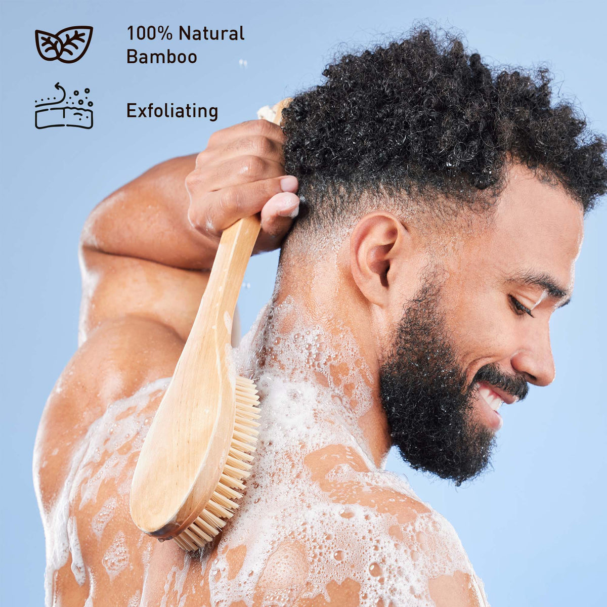 Bath Body Brush With Long Bamboo Handle-1