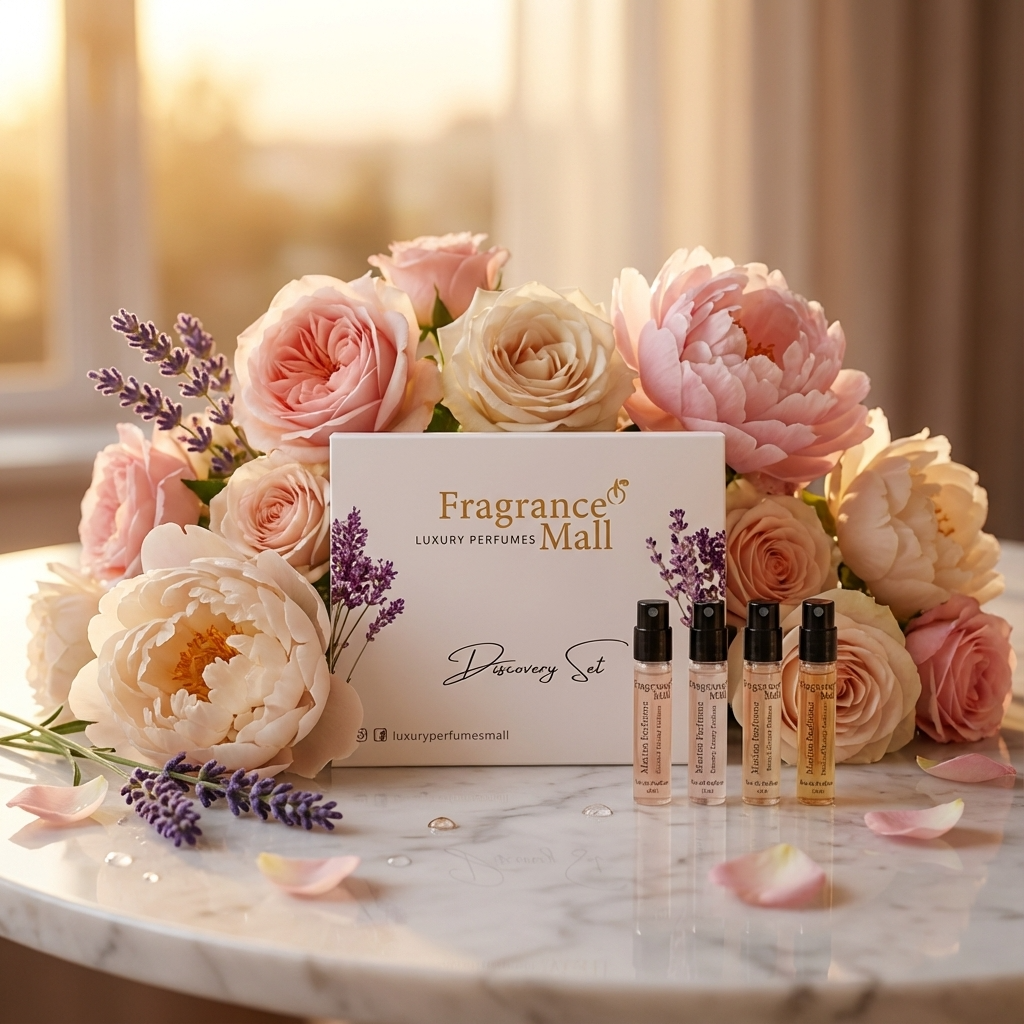 Luxury perfume discovery set in premium travel box, four small glass fragrance vials for women — view 5