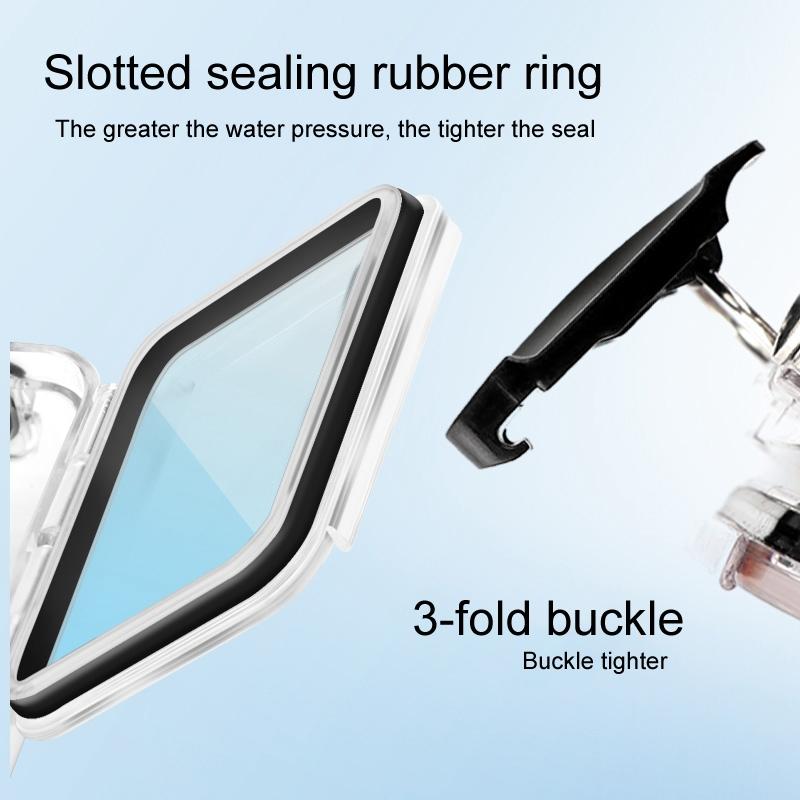Clear waterproof GoPro HERO8 case with touch back cover and three colourful lens filters — view 3