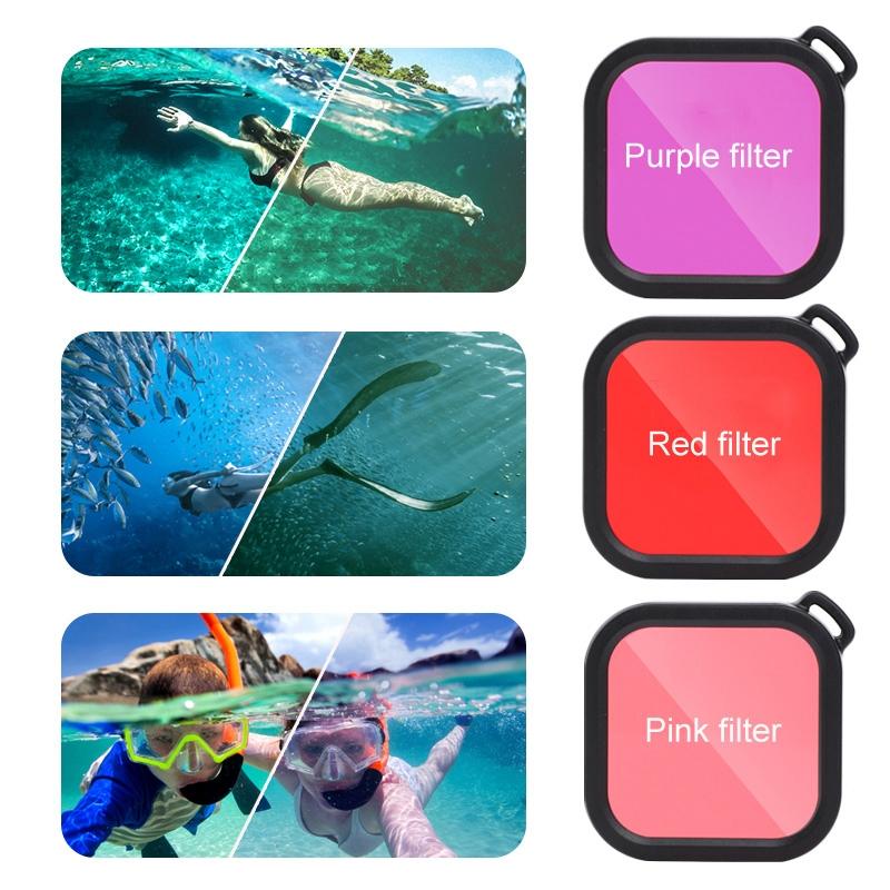 Clear waterproof GoPro HERO8 case with touch back cover and three colourful lens filters — view 4