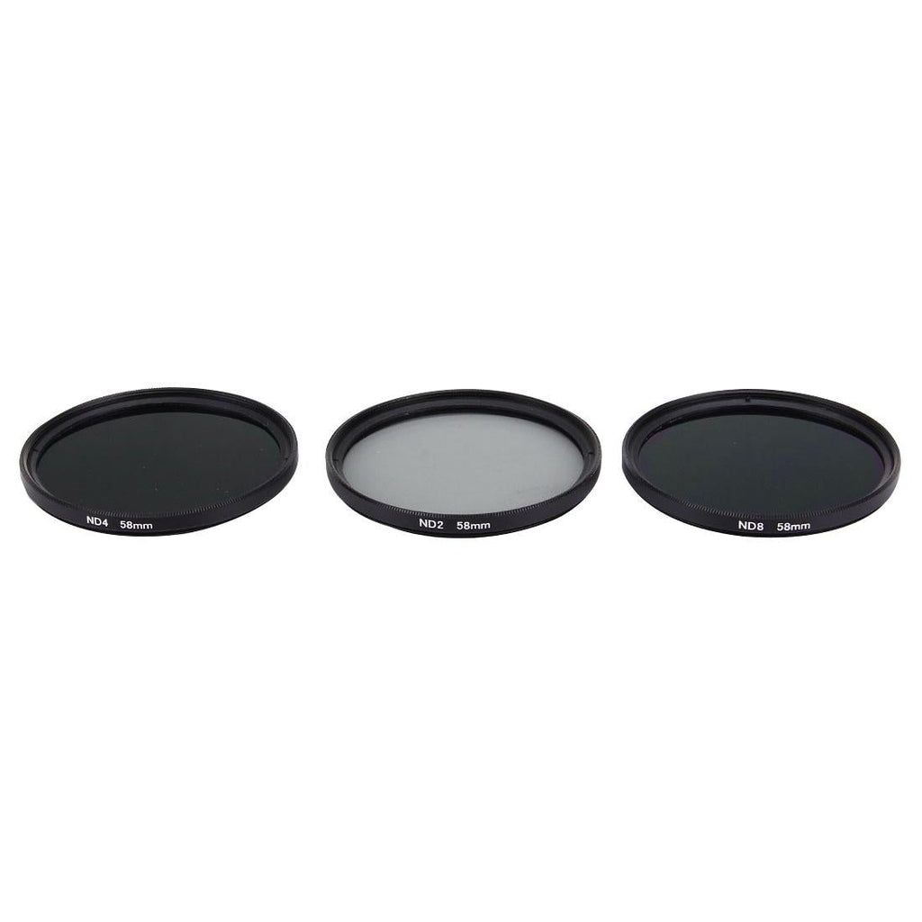 Black 58mm ND filter kit including ND2, ND4, and ND8 lenses for sports action cameras