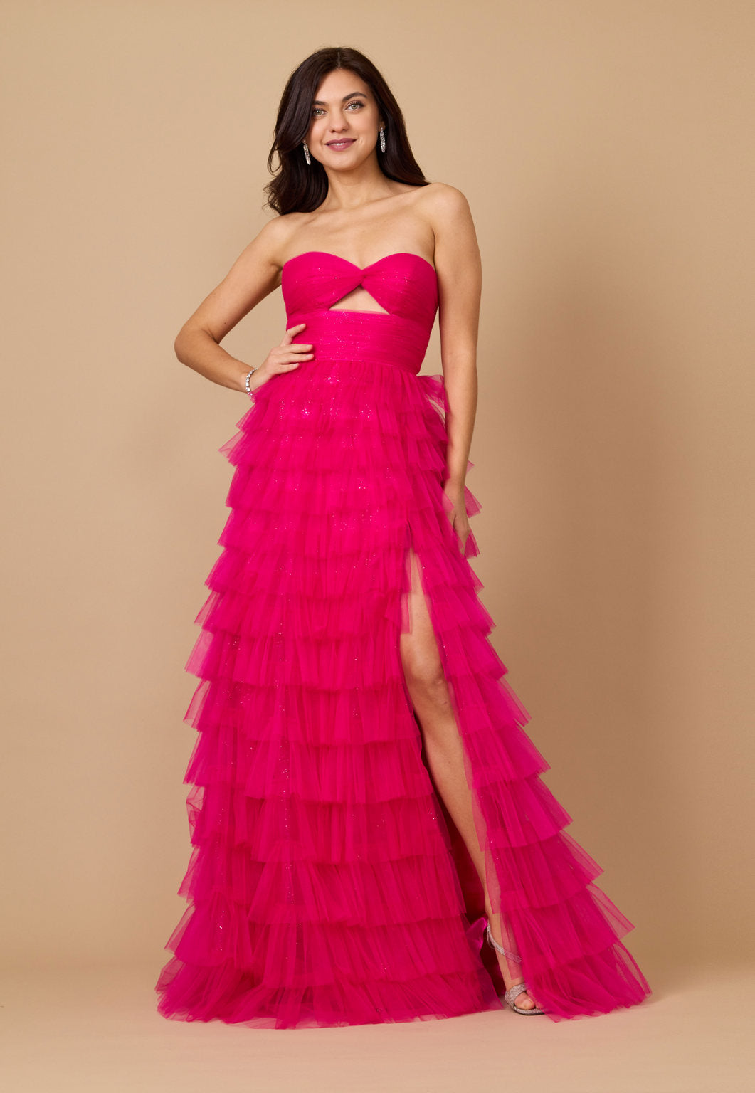 Bandeau Ruffle Skirt Prom Ball Gown-5