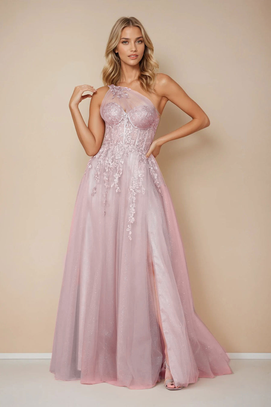 Floor Length Prom One Shoulder Formal Ball Gown-1