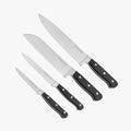4-piece kitchen knife set with black ergonomic handles and German steel blades with protective guards