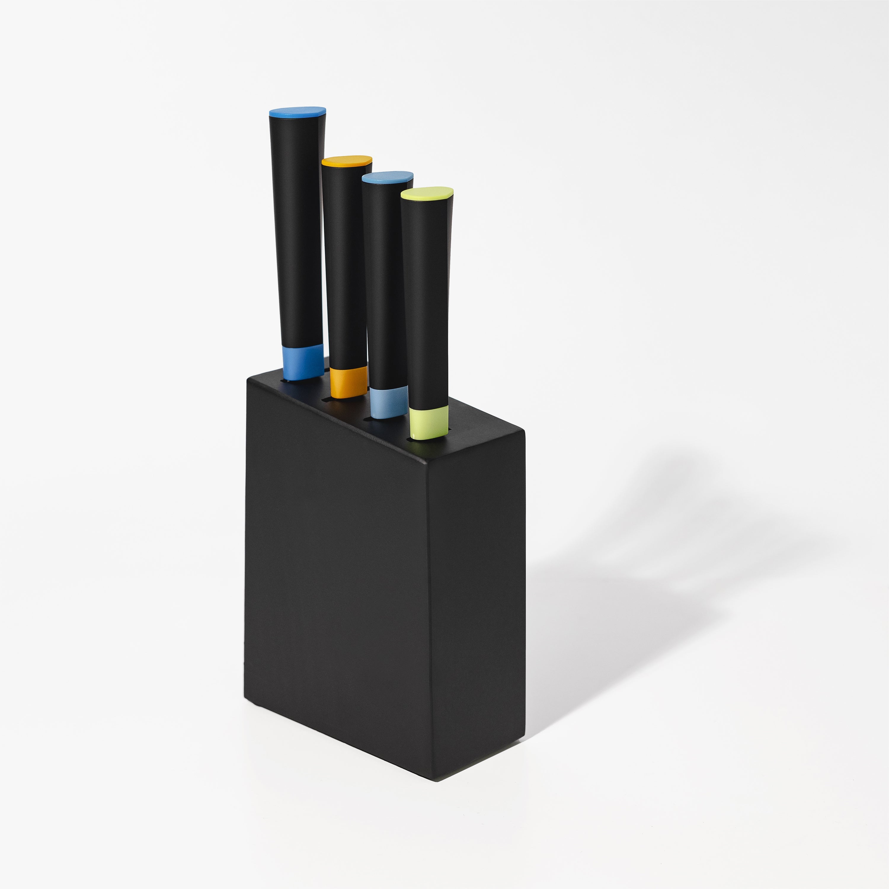 Artistic Edge 5-piece knife block set with colorful ergonomic handles and high-carbon German steel blades