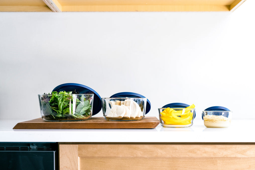 8 Piece Set (4 Containers + 4 Lids) Round Nesting Glass Storage Containers, Blue-4