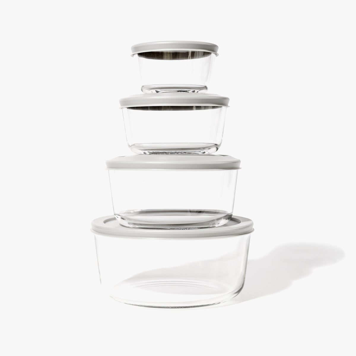 8 Piece Set (4 Containers + 4 Lids) Round Nesting Glass Storage Containers, Grey-0