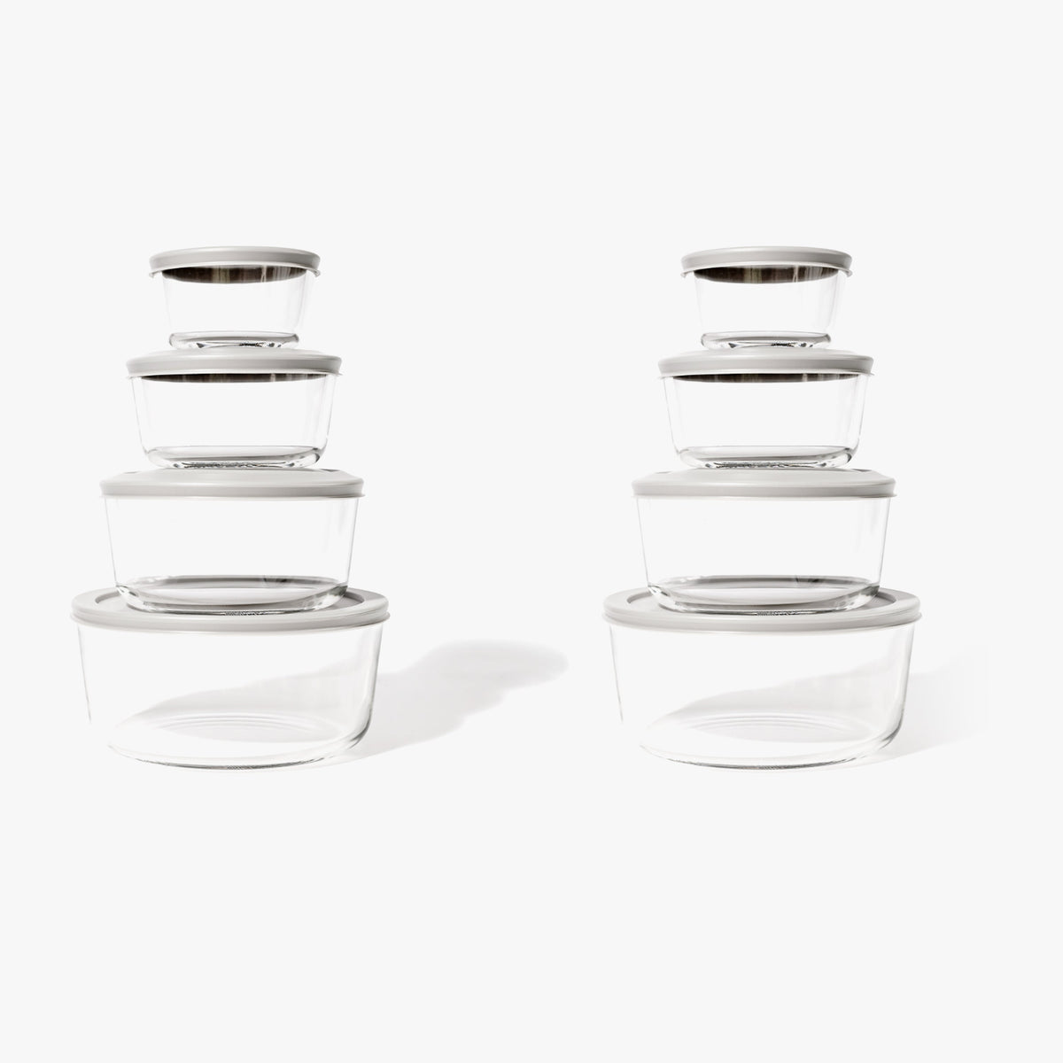 16 Piece Set (8 Containers + 8 Lids) Round Nesting Glass Storage Containers, White-0