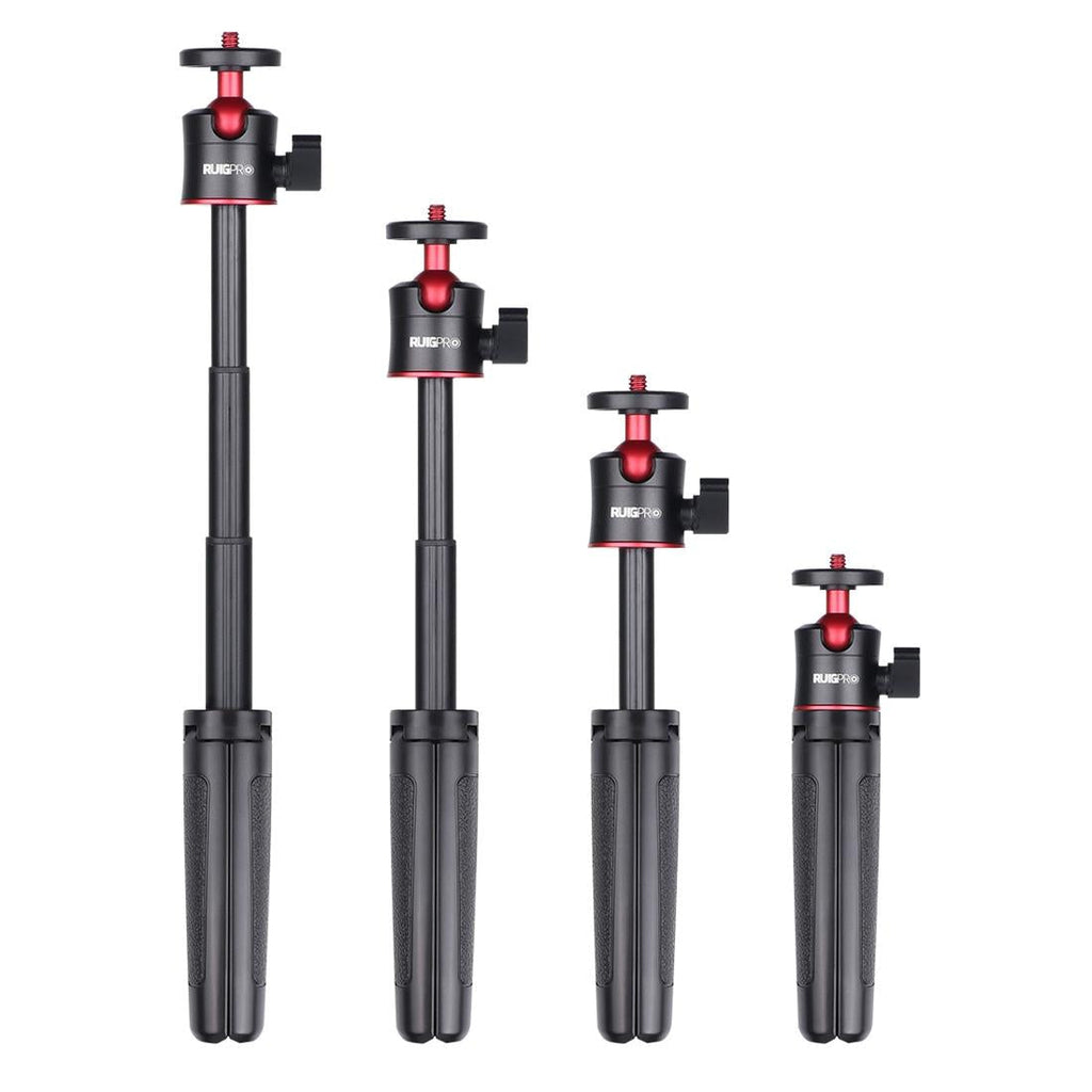Black foldable tripod selfie stick with aluminum base, adjustable phone clamp, and Bluetooth remote. — view 2