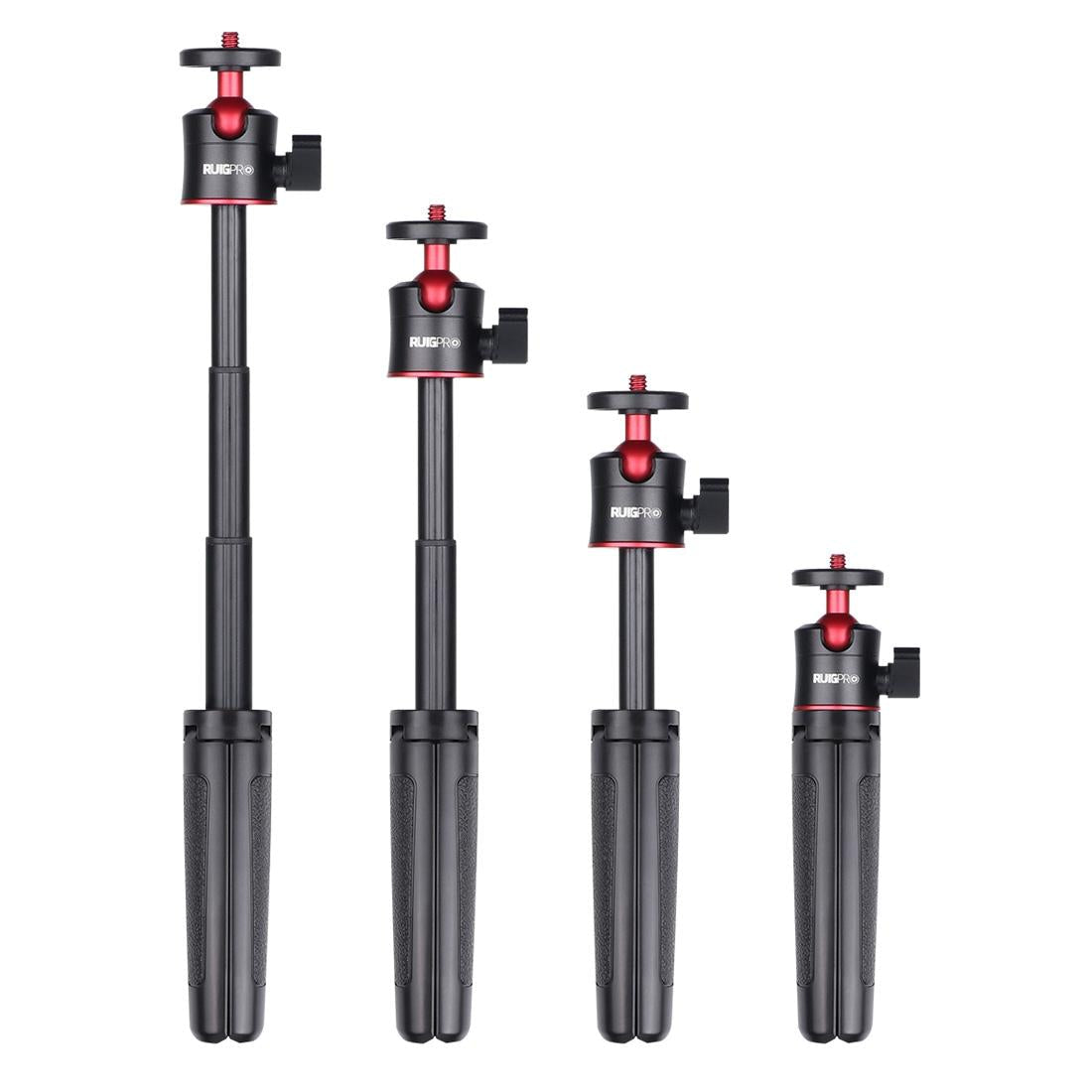 Black foldable tripod selfie stick with aluminum base, adjustable phone clamp, and Bluetooth remote. — view 2