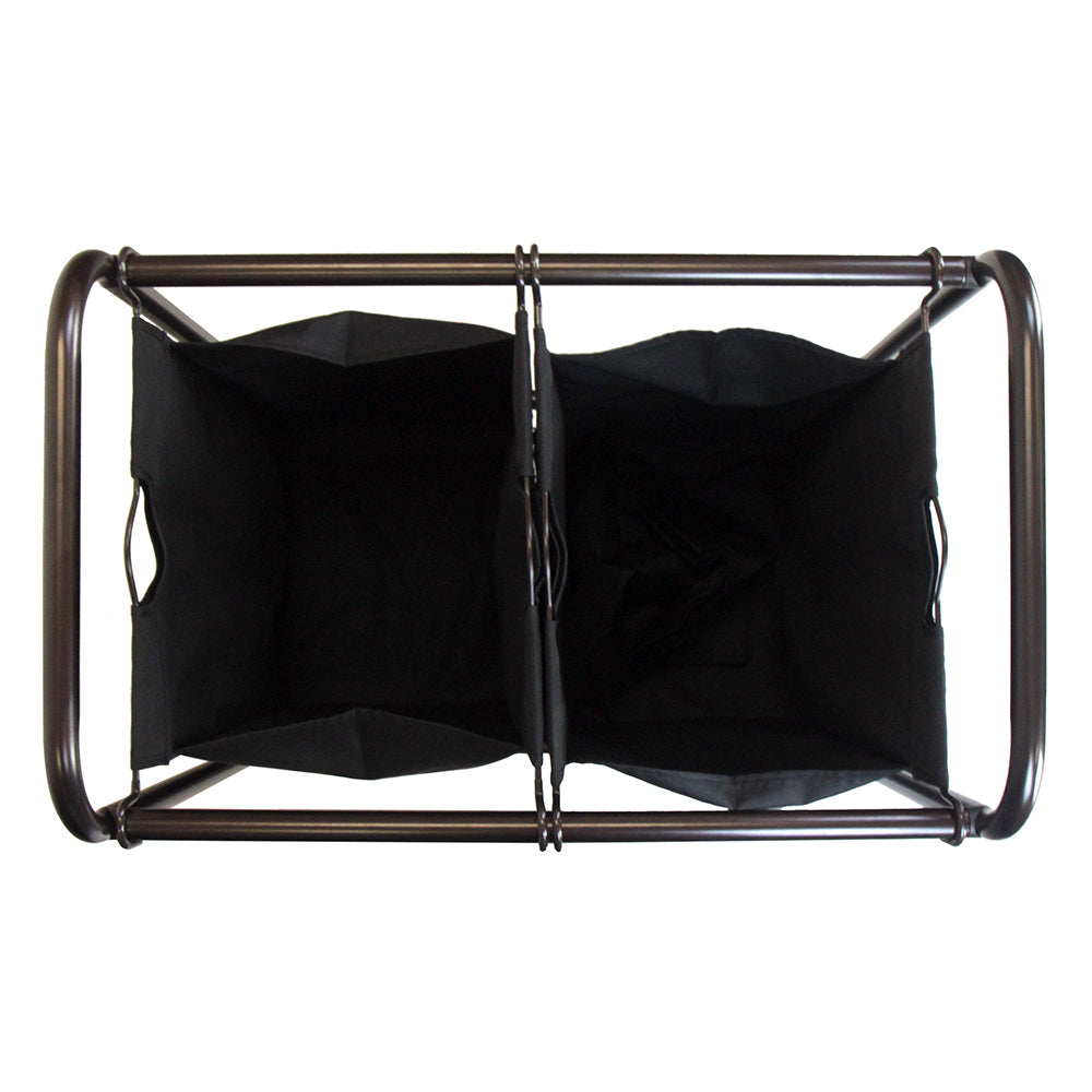 Bronze 2-bag rolling laundry sorter cart with black removable bags and four caster wheels — view 4