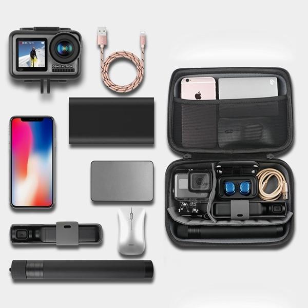Portable waterproof action camera travel case with custom padded interior compartments for mounting accessories. — view 4