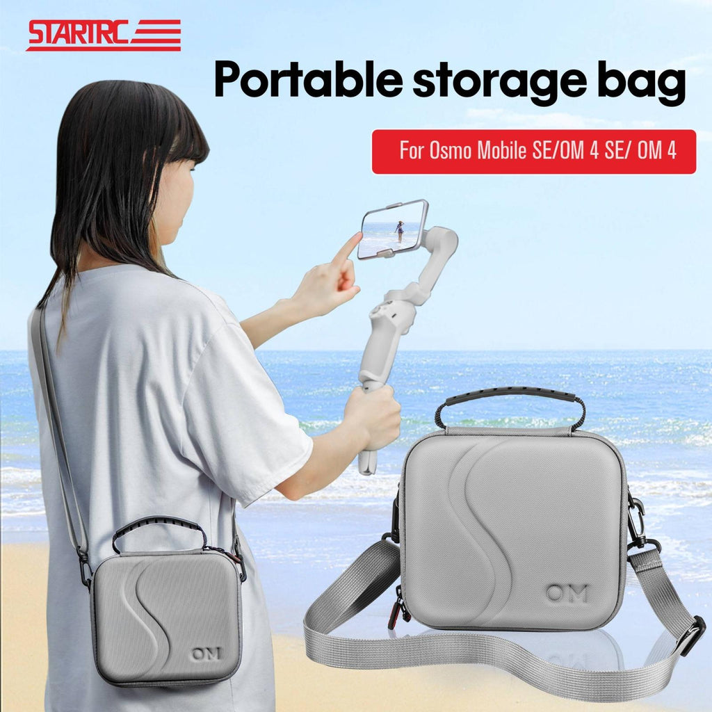 Waterproof gimbal case in black PU leather with a carry handle and adjustable shoulder strap
