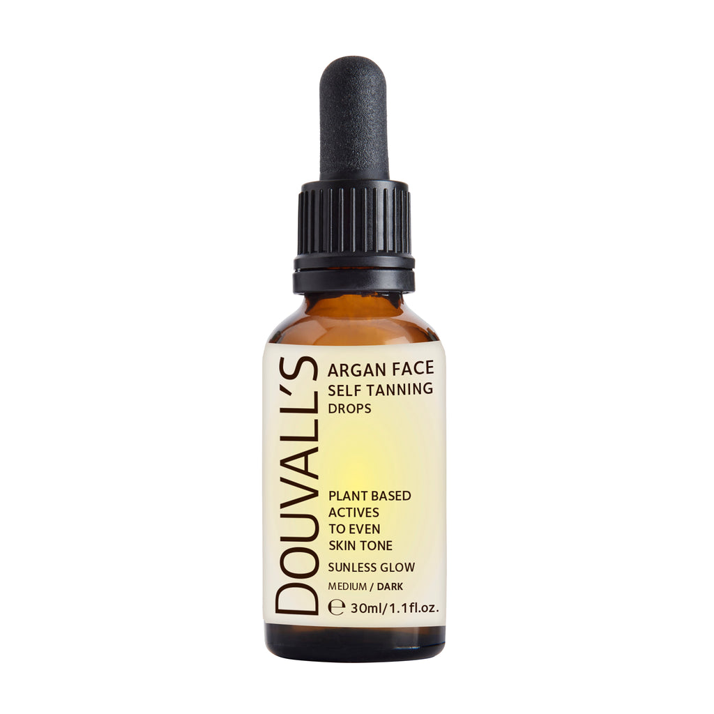 Argan self tanning face drops in an eco-friendly 30ml glass dropper bottle by Douvalls Beauty — view 5