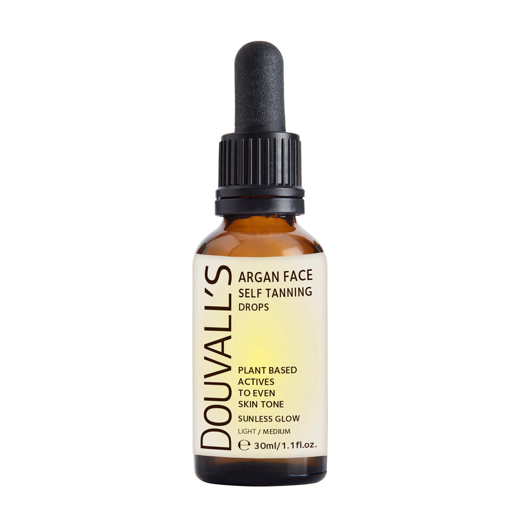 Argan self tanning face drops in an eco-friendly 30ml glass dropper bottle by Douvalls Beauty — view 2