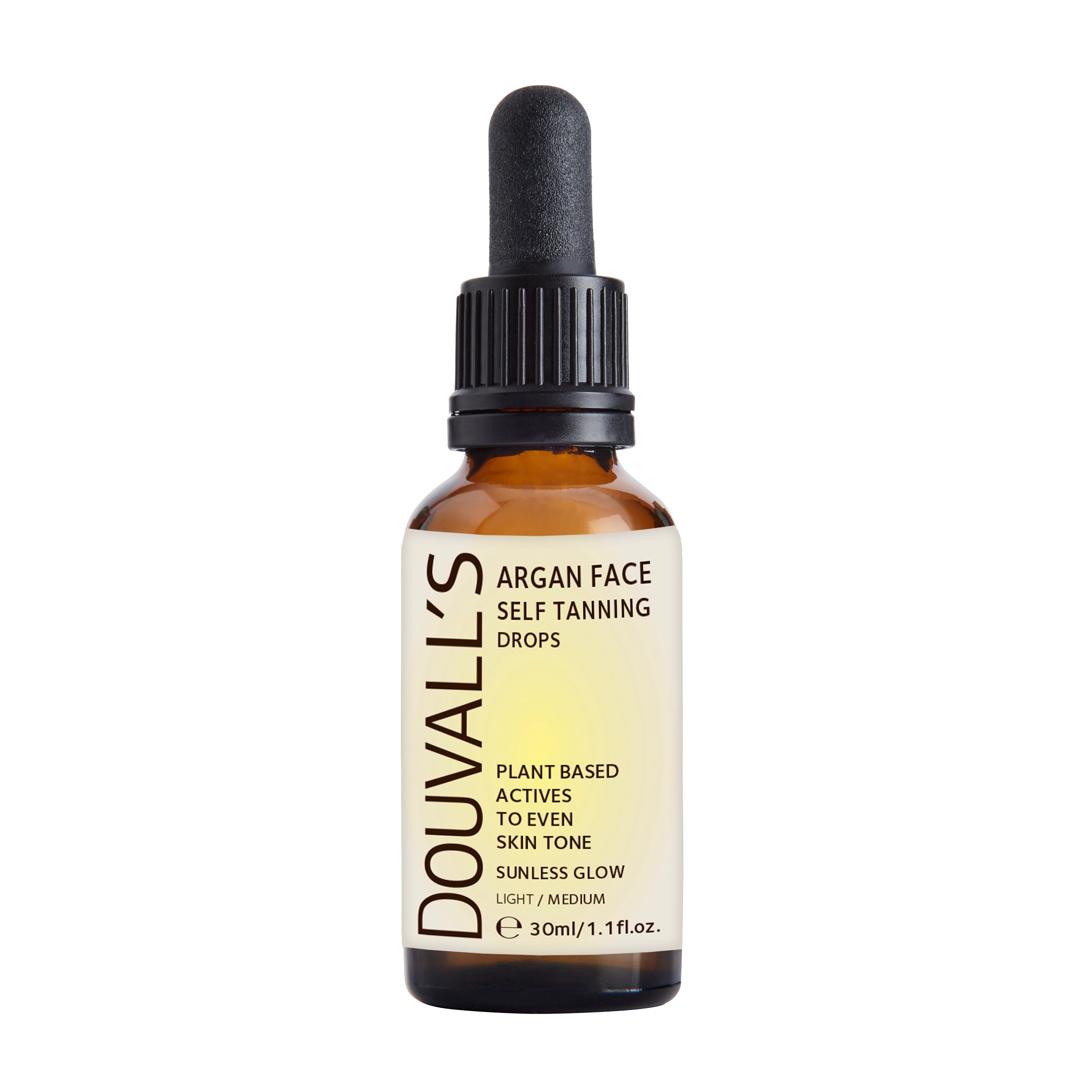 Argan self tanning face drops in an eco-friendly 30ml glass dropper bottle by Douvalls Beauty — view 2