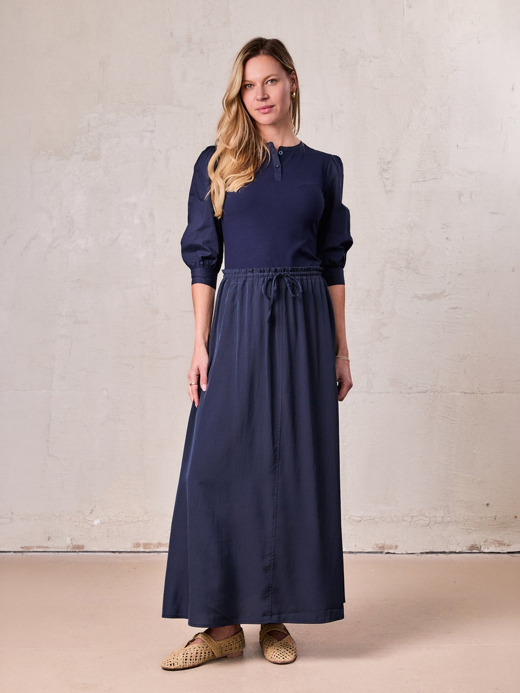 DRAWSTRING RUFFLE SKIRT-NAVY-0