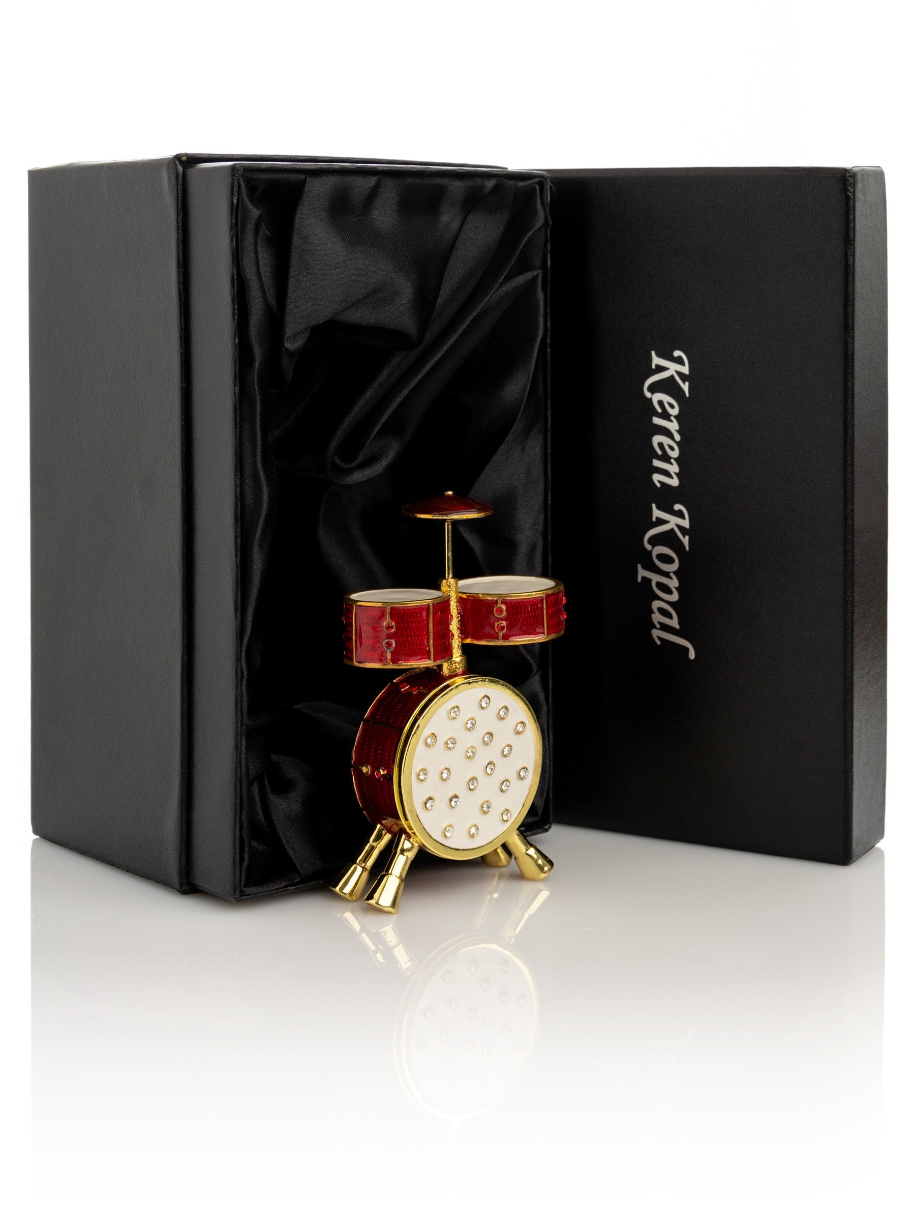 Drum set trinket box featuring hand-painted enamel, gold accents, and sparkling Austrian crystals. — view 4