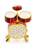 Drum set trinket box featuring hand-painted enamel, gold accents, and sparkling Austrian crystals.