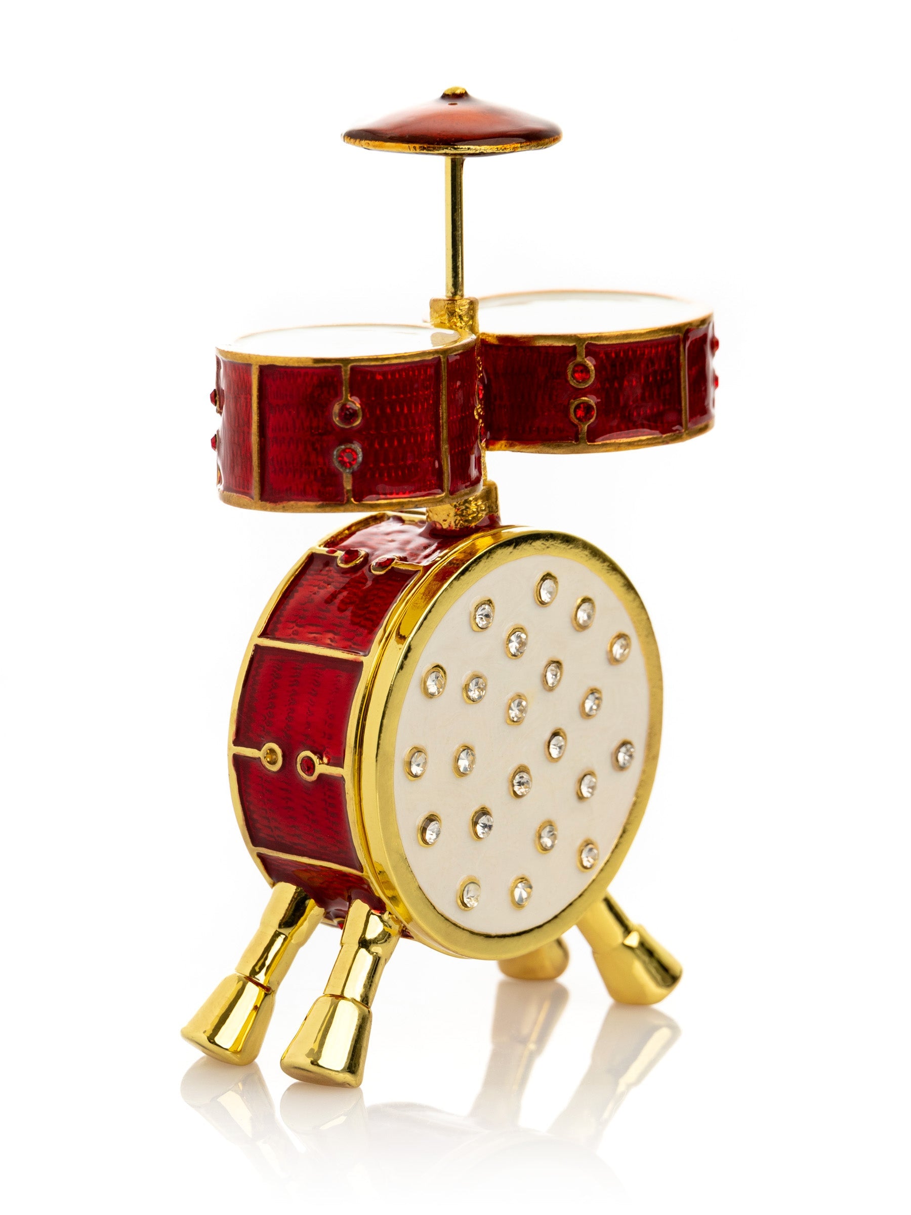 Drum set trinket box featuring hand-painted enamel, gold accents, and sparkling Austrian crystals. — view 5