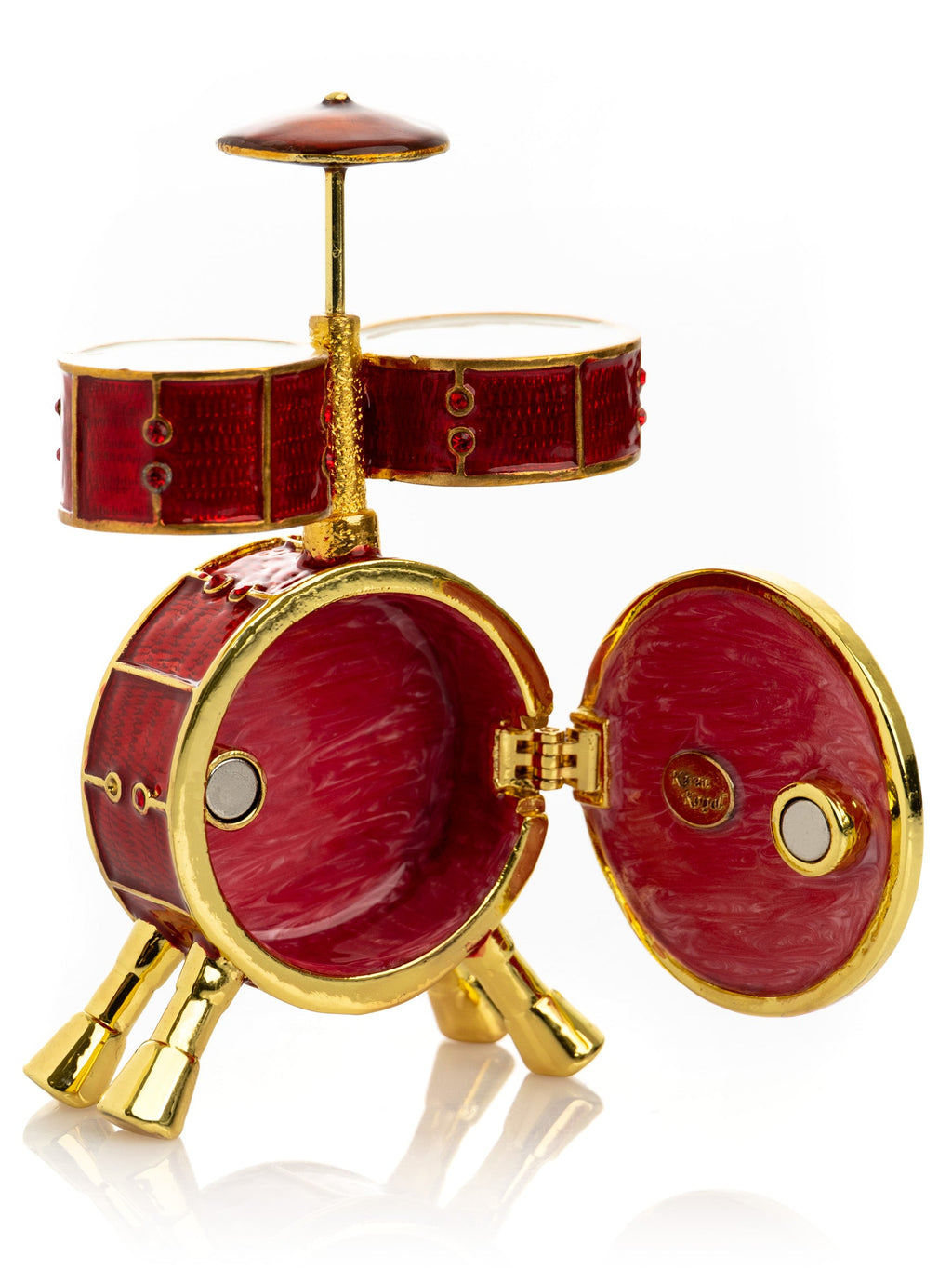 Drum set trinket box featuring hand-painted enamel, gold accents, and sparkling Austrian crystals. — view 3