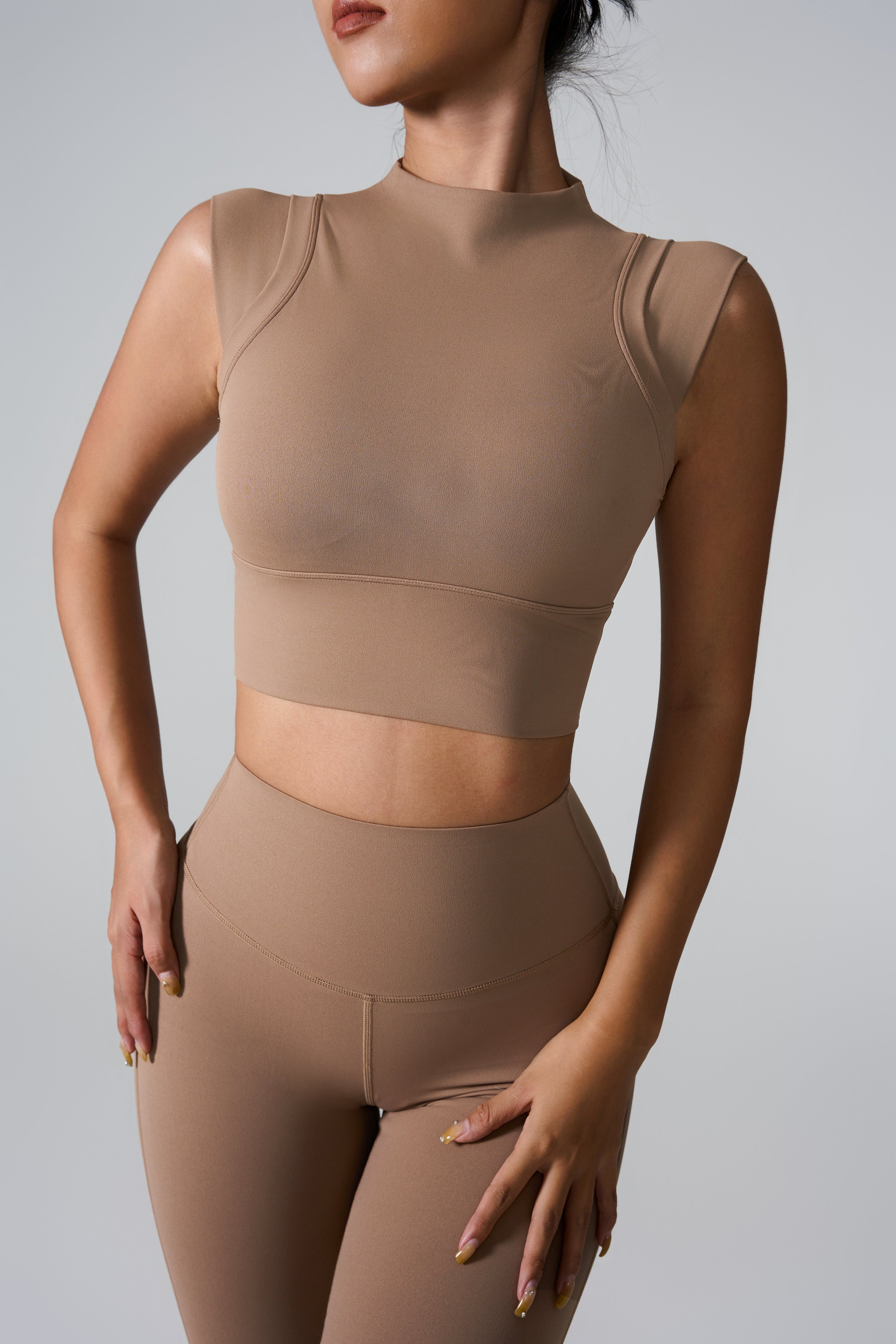 Cap sleeve sculpting yoga top in smooth nylon fabric for women's fitness and athleisure wear — view 2