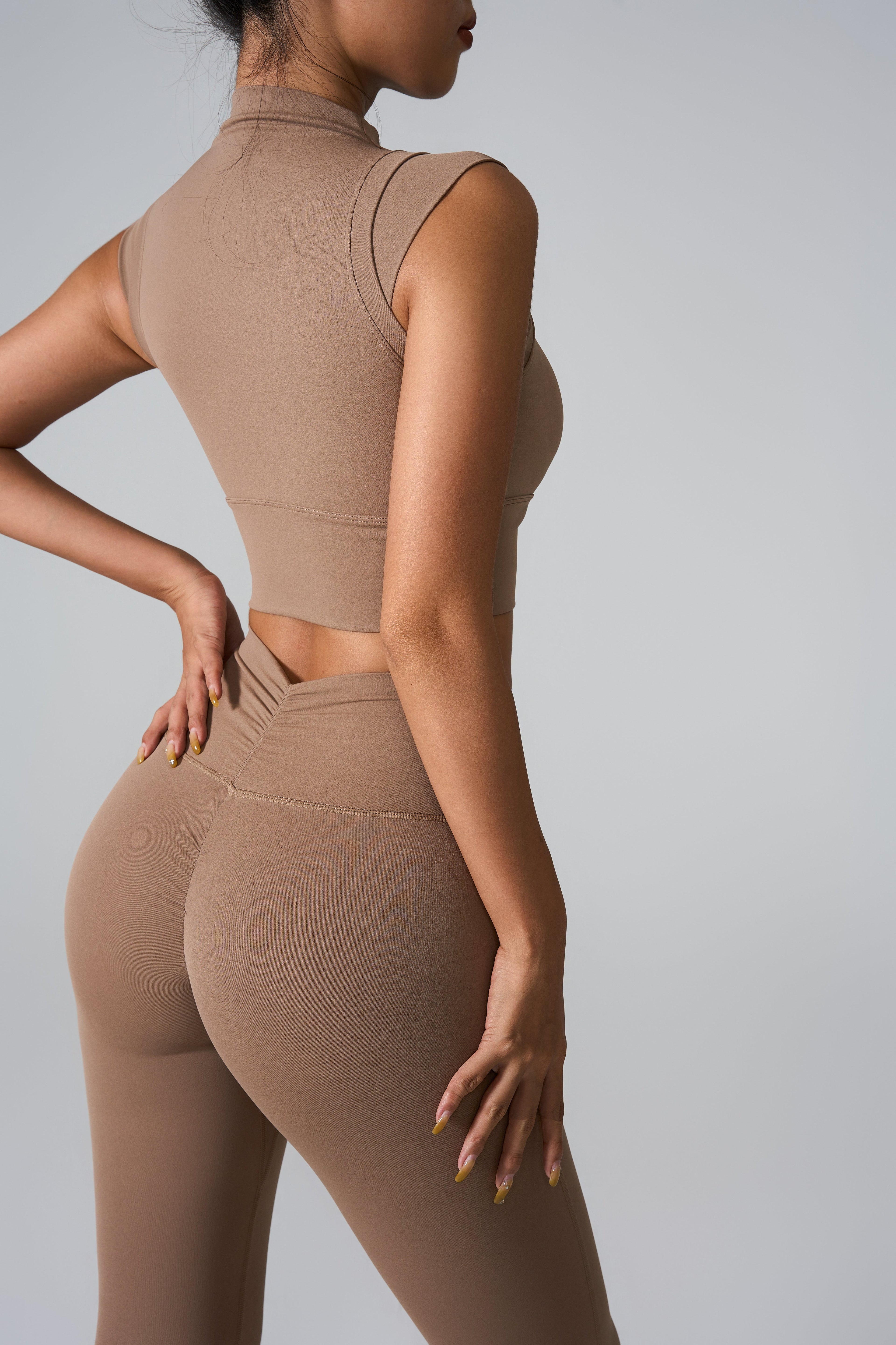 Cap sleeve sculpting yoga top in smooth nylon fabric for women's fitness and athleisure wear — view 3