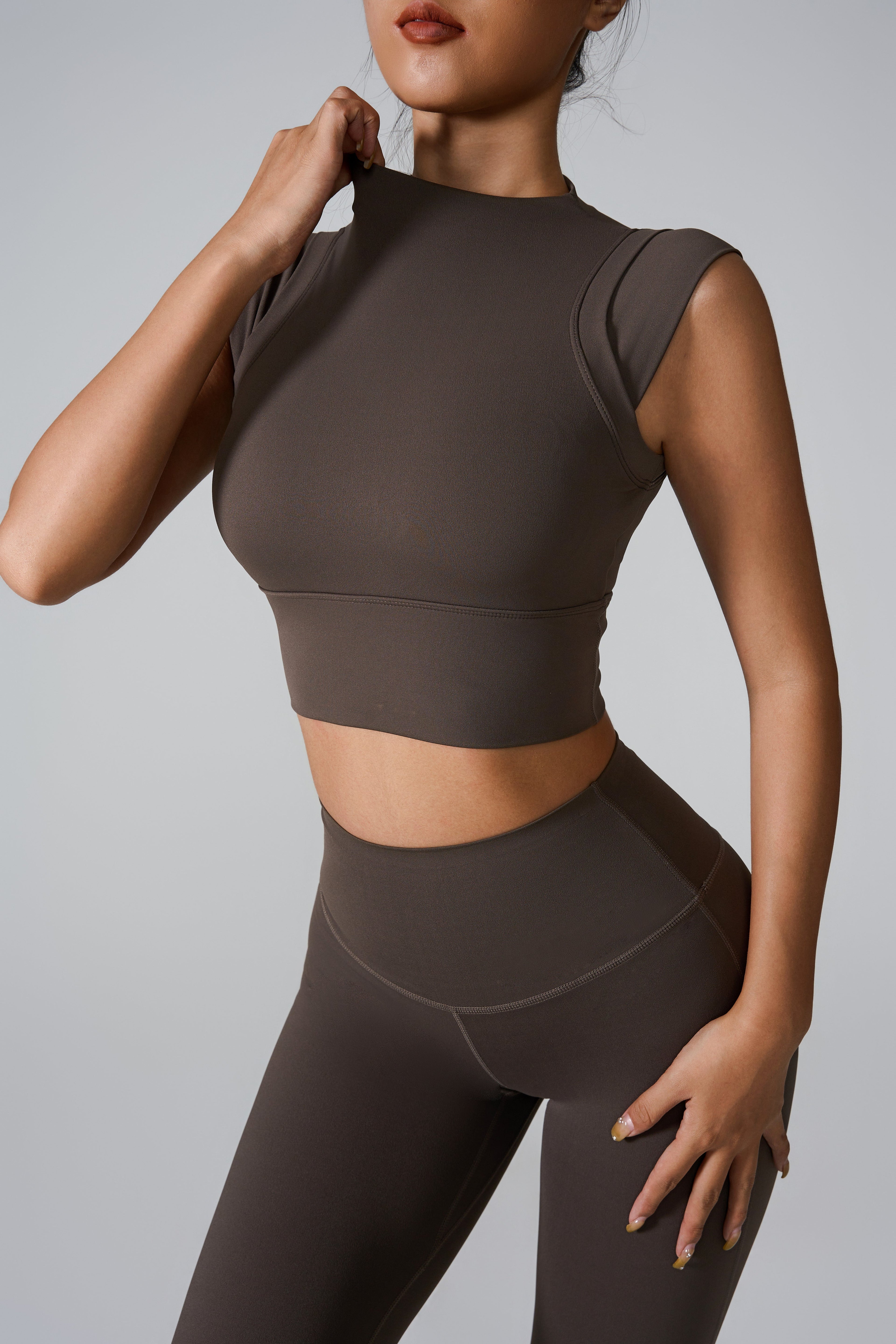 Cap sleeve sculpting yoga top in smooth nylon fabric for women's fitness and athleisure wear — view 4