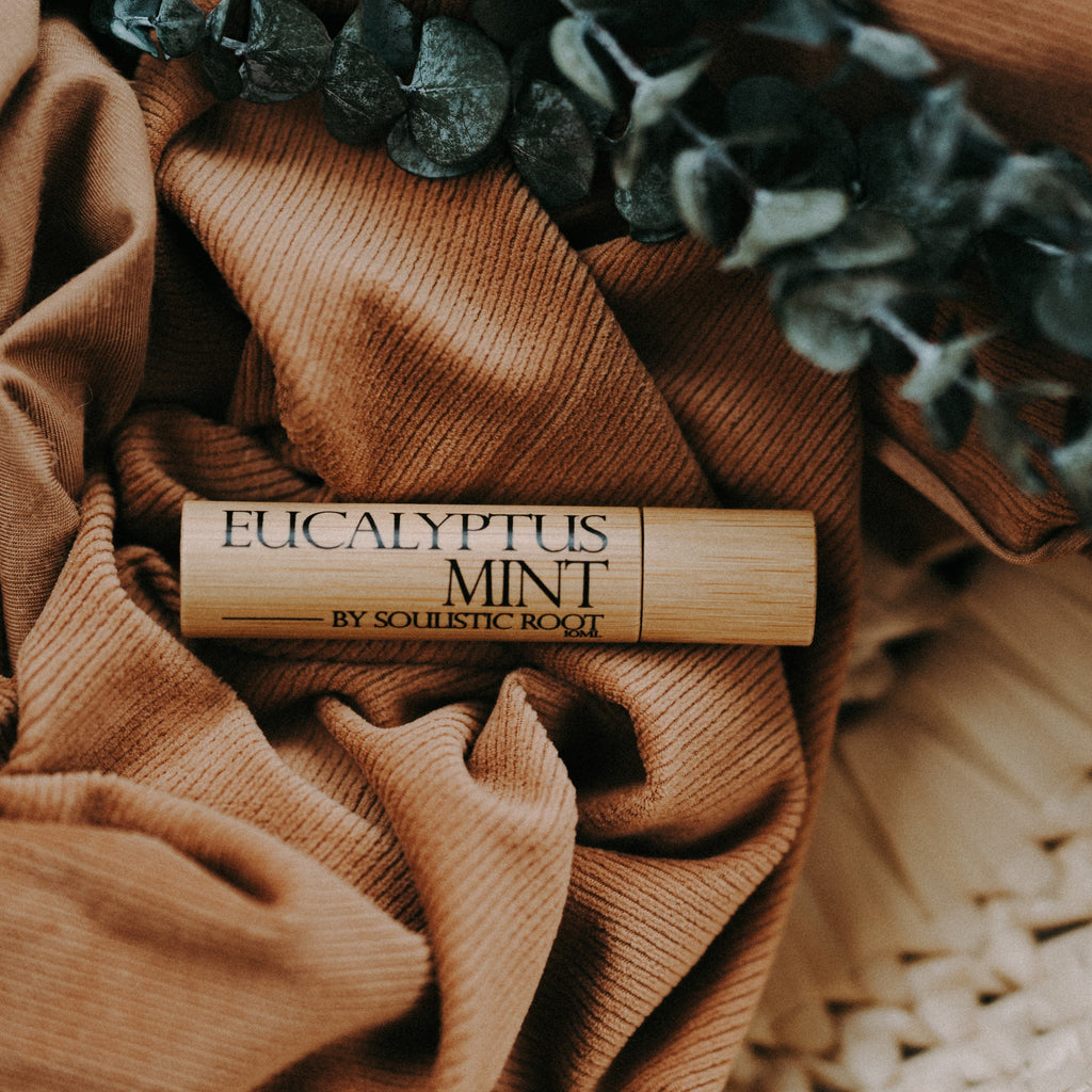 Eucalyptus mint essential oil roller with shatterproof bamboo casing and stainless steel roller ball — view 4