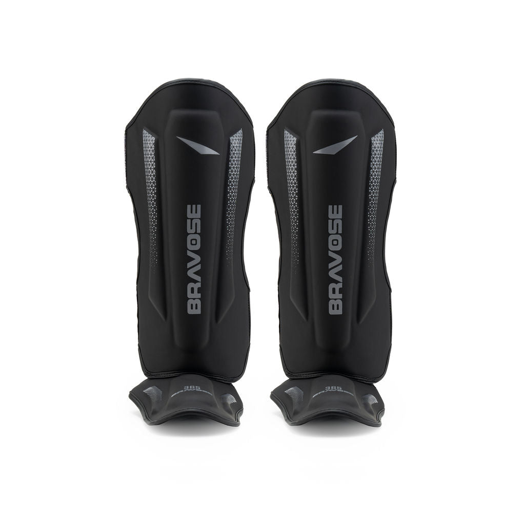 Bravose MMA shin guards in synthetic leather with high density padding and dual adjustable straps — view 2