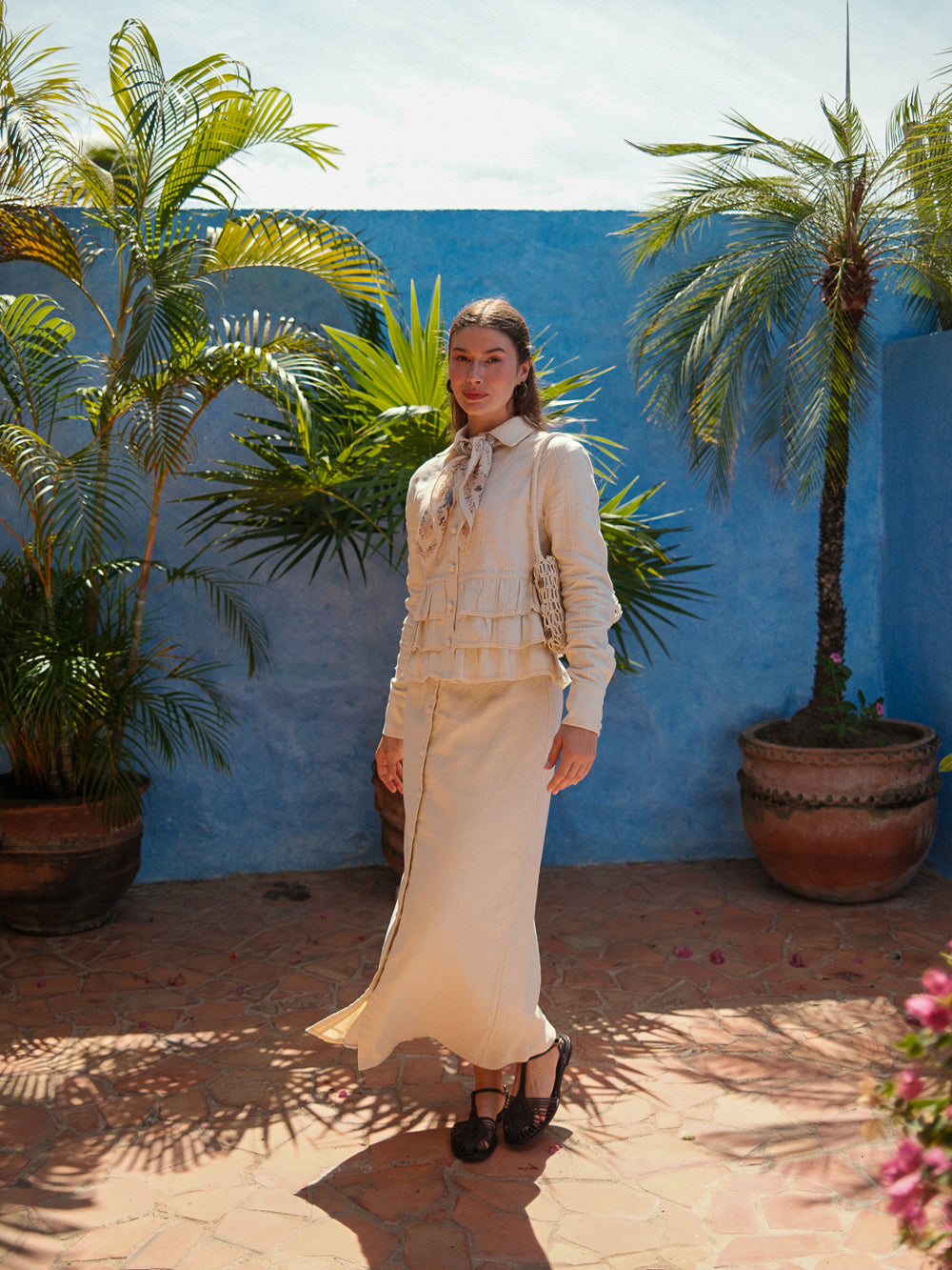 Straight Button Down Maxi Skirt-Cream 27 inch-1