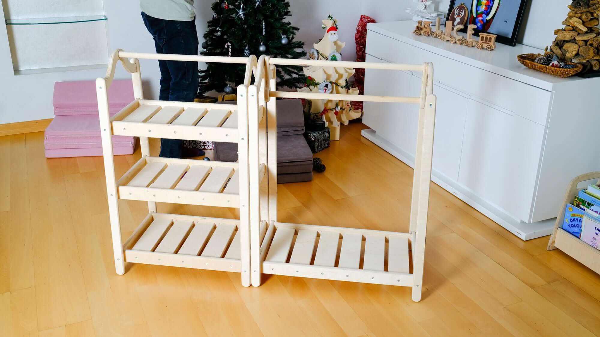 Montessori wooden wardrobe set and clothes rack made of natural birch wood for toddlers. — view 4
