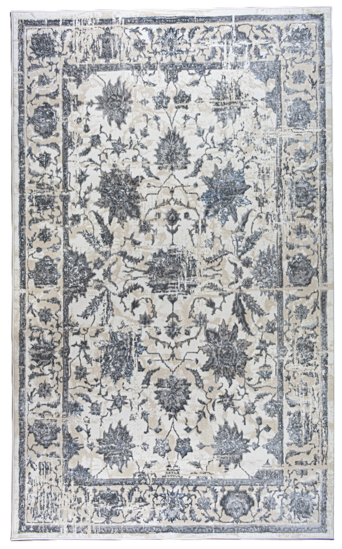 ROY's Home High&Low Area Rugs, Big Flower Vintage Lines Effect, Shiny Dark and Silver Effect-1