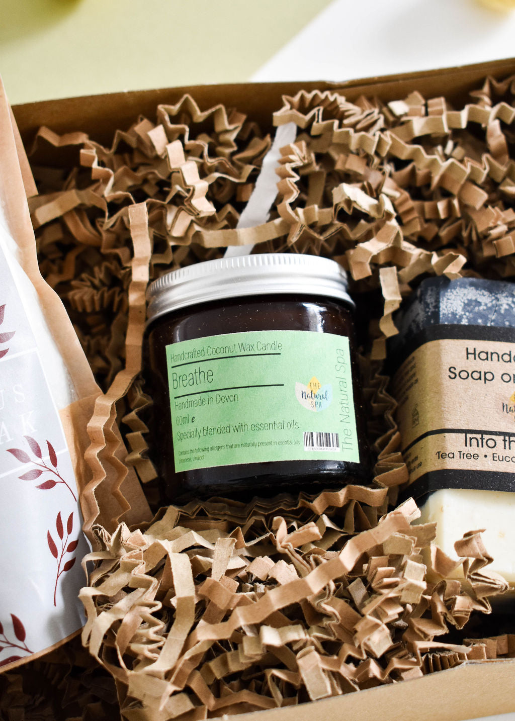 Breathe at home natural spa gift set with eucalyptus bath soak, candle, and soap on rope — view 5