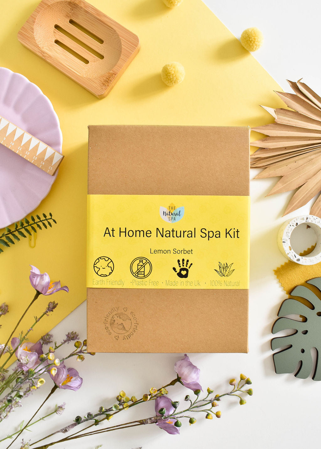 Lemon sorbet home spa gift set with natural wax candle, bath soak, and handmade soap — view 2