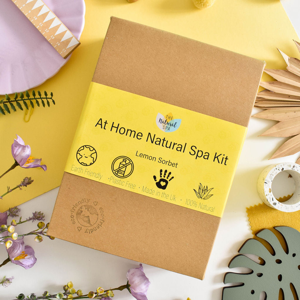 Lemon sorbet home spa gift set with natural wax candle, bath soak, and handmade soap — view 3