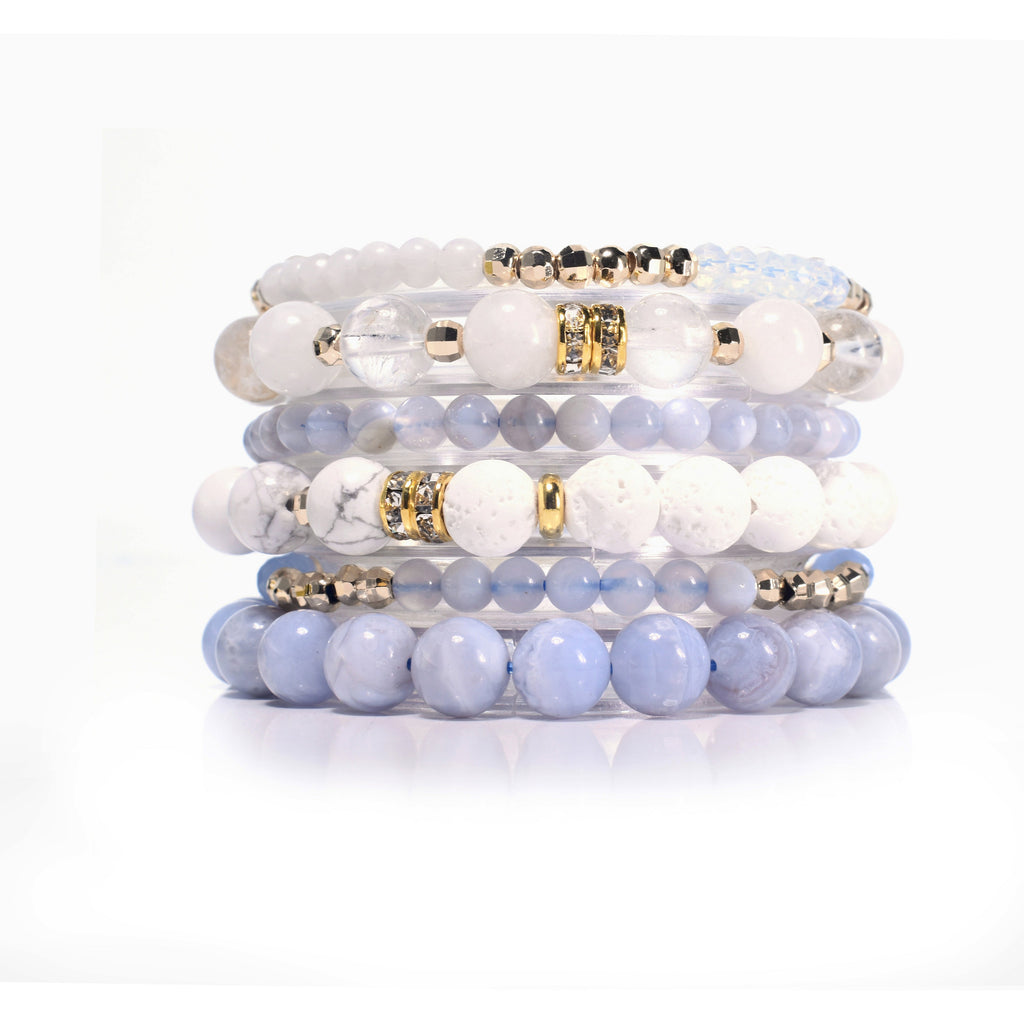 Blue & White Moonstone Blue Lace Agate Build-Your-Own Bracelet Set-2