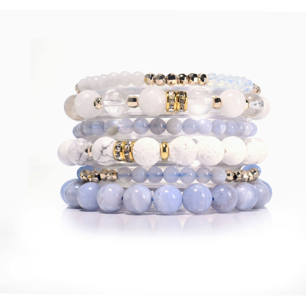 Blue & White Moonstone Blue Lace Agate Build-Your-Own Bracelet Set-2