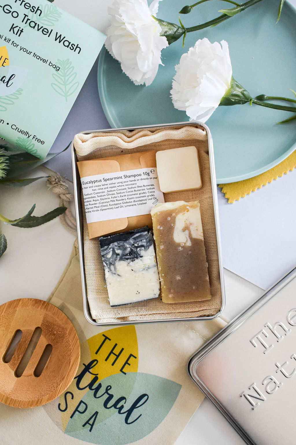 Citrus mini travel wash kit featuring solid vegan soap bars and a reusable aluminum tin — view 4