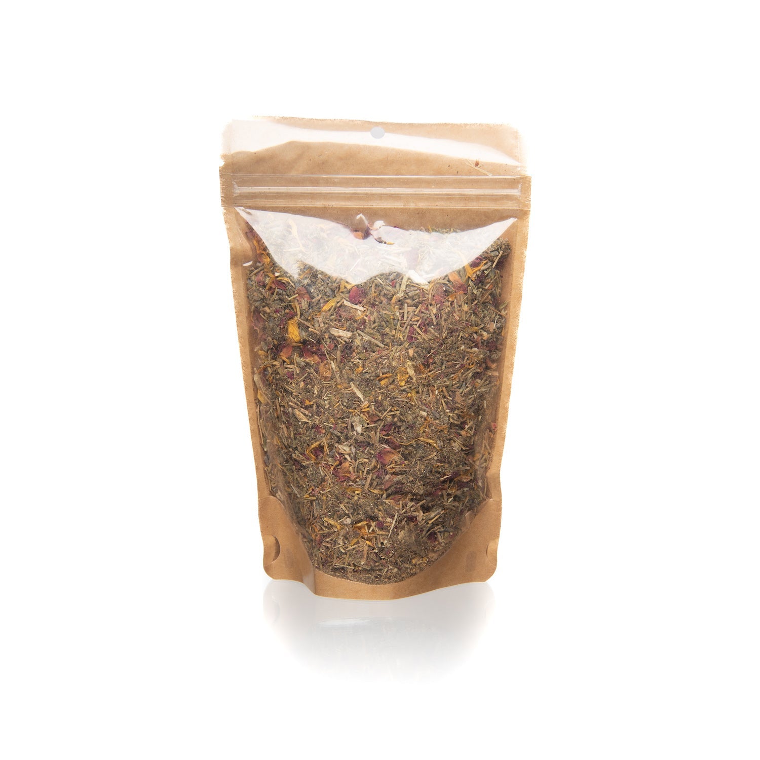Organic herbal yoni steam blend in a resealable pouch featuring mugwort and rose petals — view 2