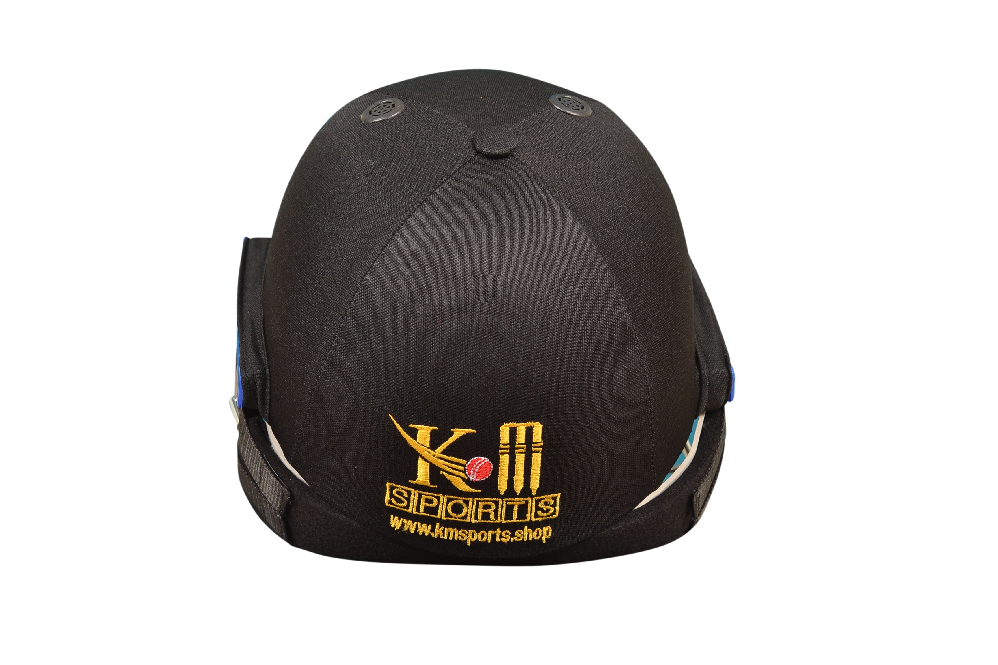 KM Sports premium cricket helmet with protective metal faceguard and ventilation channels — view 4