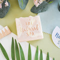 Wildflower wisp cold process soap bar with natural pink clay and oats in plastic free packaging