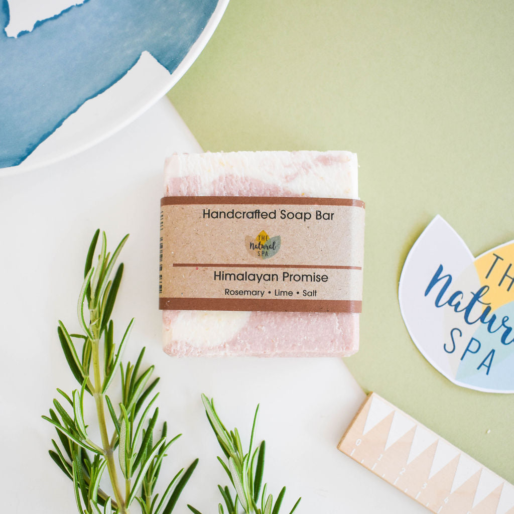 Pink Himalayan salt natural soap bar and soap on a rope with rustic cord detail