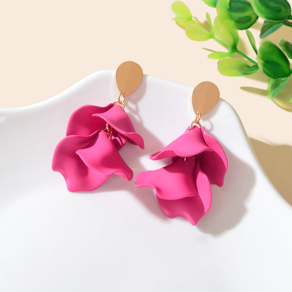 Elegant flower petal dangle earrings for women in shiny metal for daily and party wear — view 2